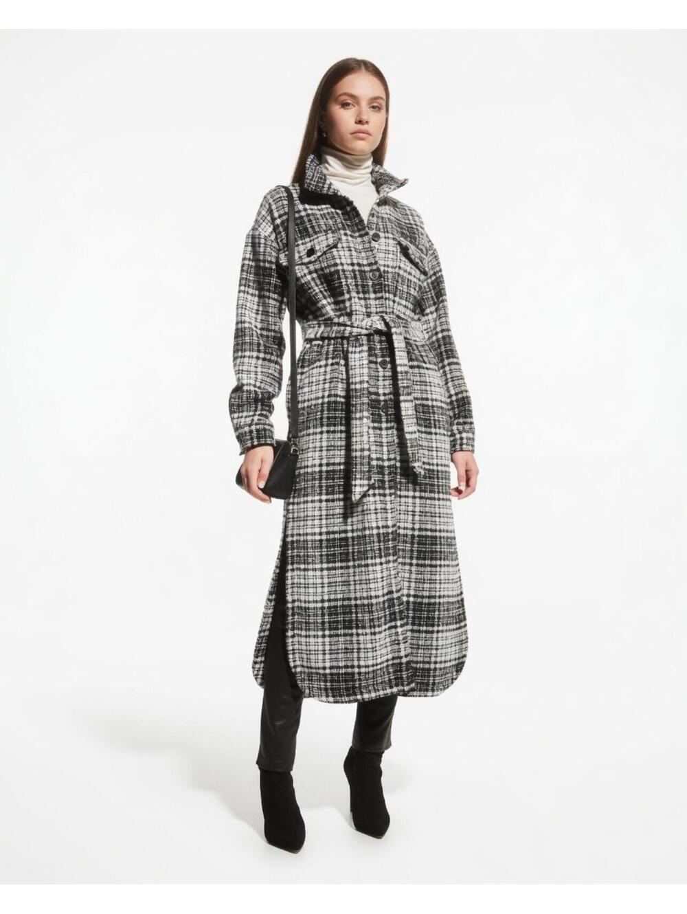NWT LBLC THE LABEL Hayley Long Belted Plaid Wool Blend Jacket Small